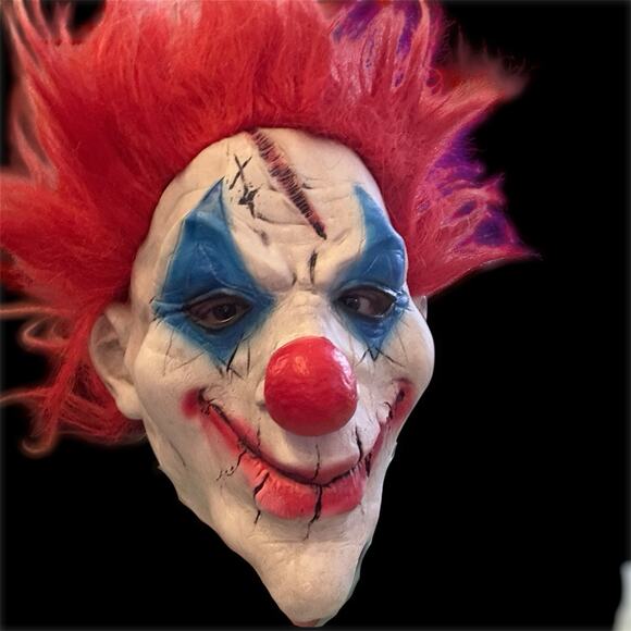 Scary Evil Clown Mask Red Hair Creepy Halloween Costume Cosplay Horror - Picture 3 of 9